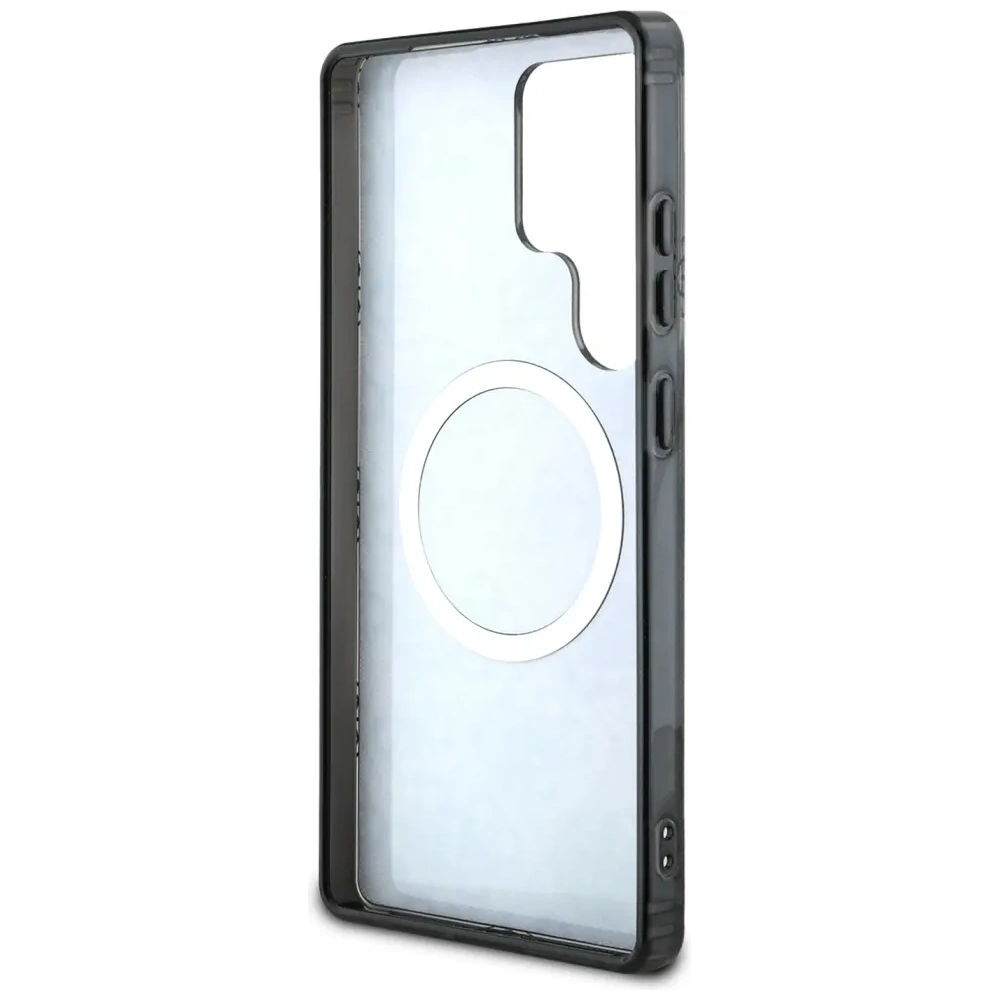 Etui Guess 4G Background Gold Electroplated Peony Pattern MagSafe do Samsung Galaxy S25 Ultra czarny