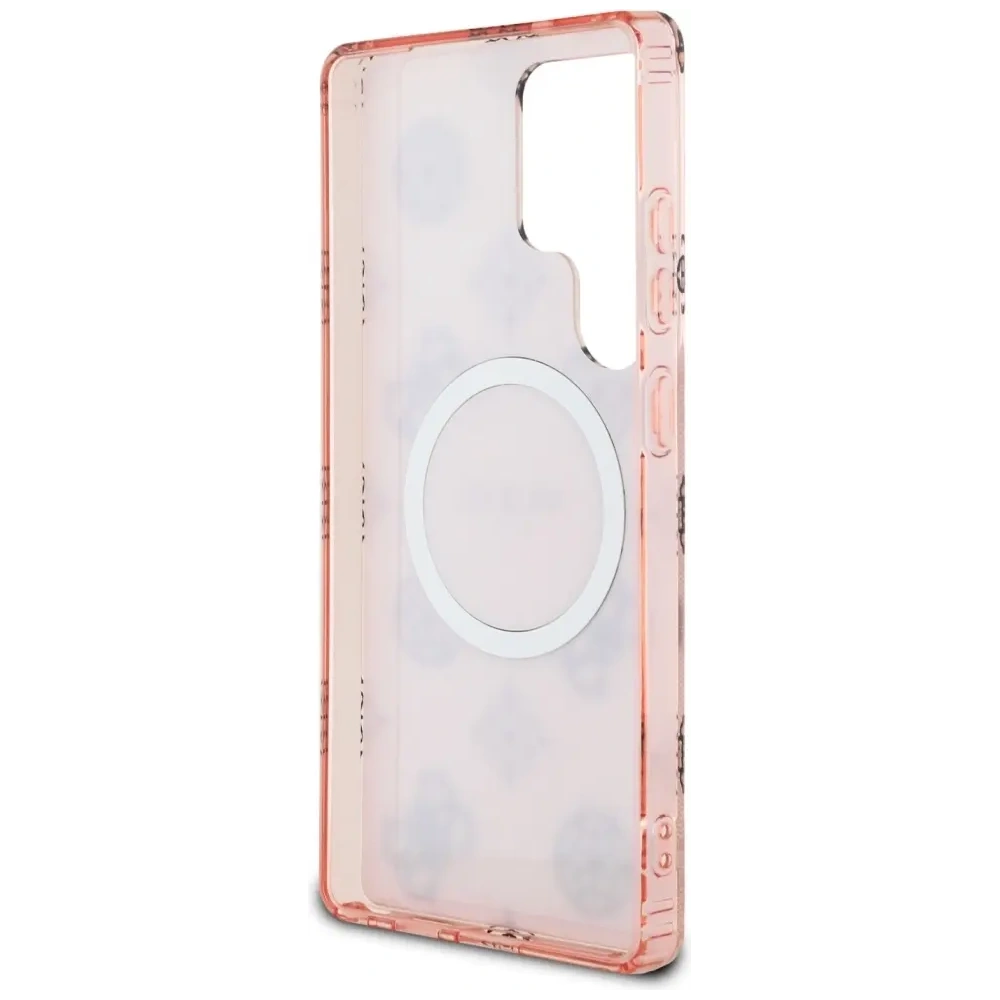Etui Guess 4G Background Gold Electroplated Peony Pattern MagSafe do Samsung Galaxy S25 Ultra różowy