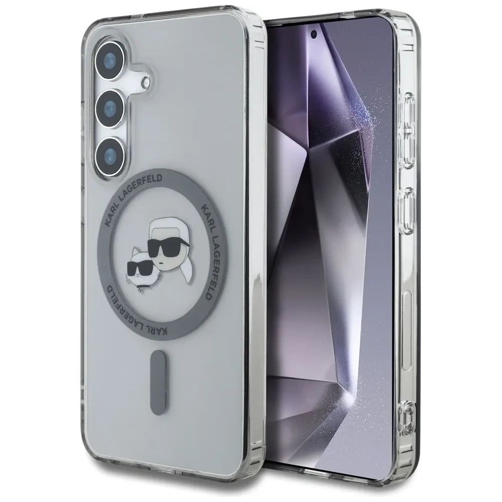 Etui Karl Lagerfeld Button Karl & Choupette Heads Printed Logo MagSafe do Samsung Galaxy S25 czarny