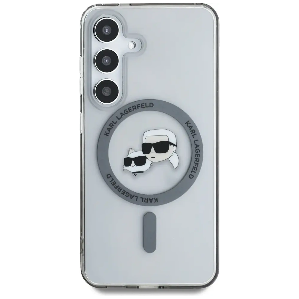 Etui Karl Lagerfeld Button Karl & Choupette Heads Printed Logo MagSafe do Samsung Galaxy S25 czarny