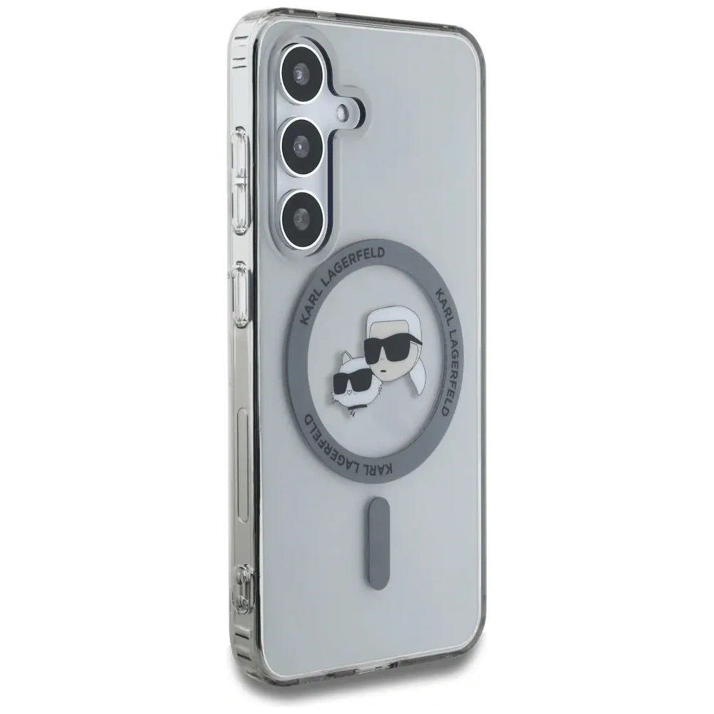 Etui Karl Lagerfeld Button Karl & Choupette Heads Printed Logo MagSafe do Samsung Galaxy S25 czarny