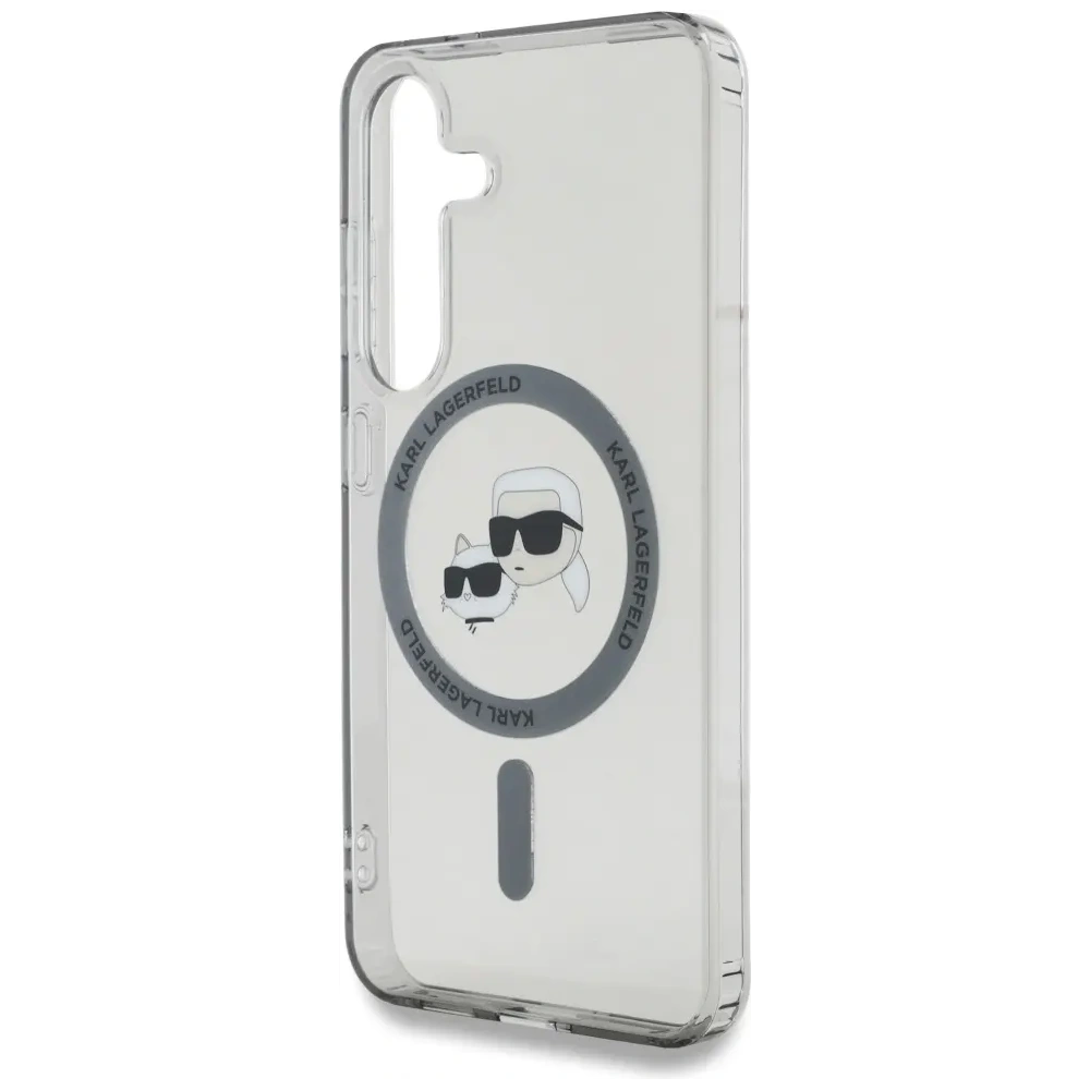 Etui Karl Lagerfeld Button Karl & Choupette Heads Printed Logo MagSafe do Samsung Galaxy S25 czarny