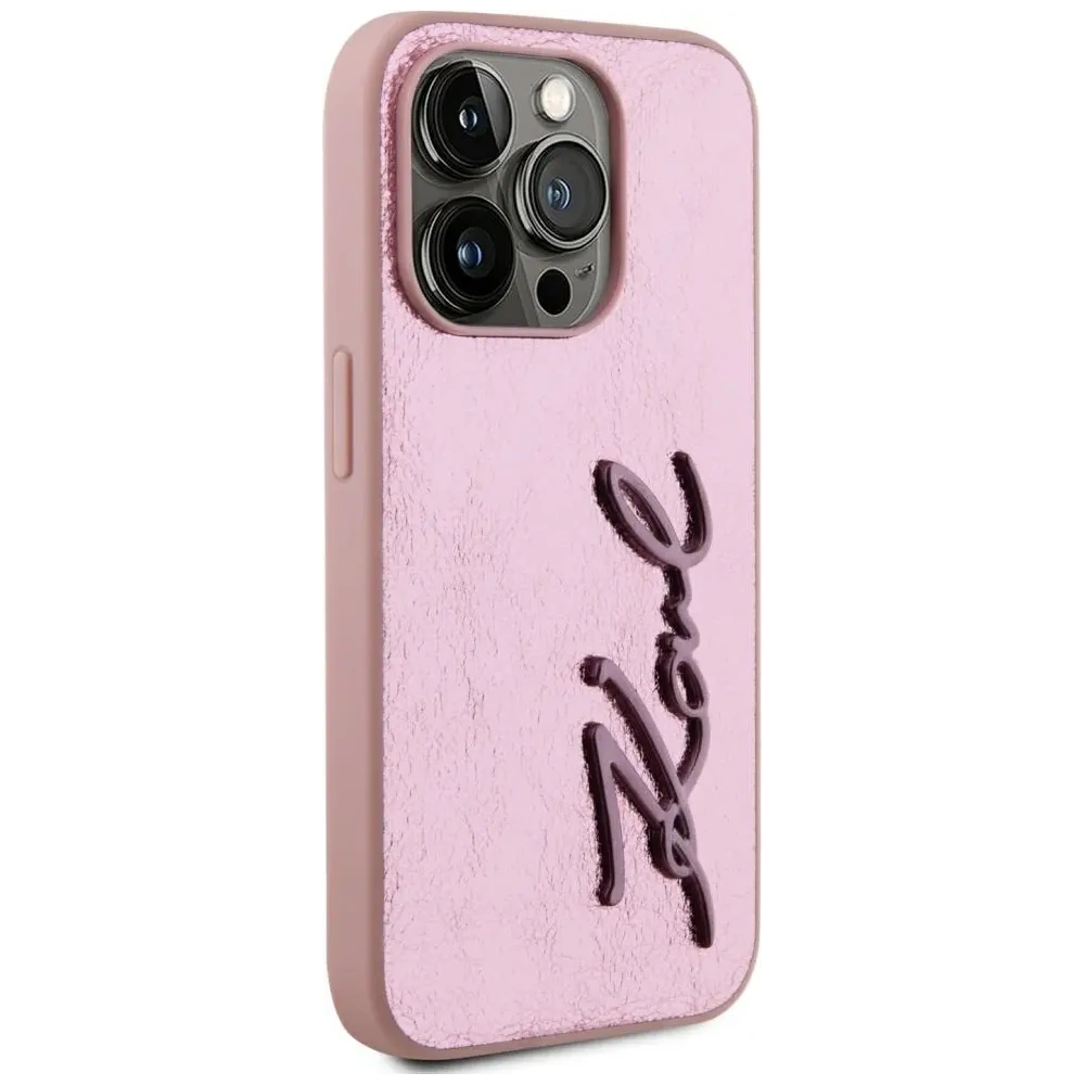 Etui Karl Lagerfeld Wrinkled Metal Signature do Apple iPhone 15 Pro Max różowy