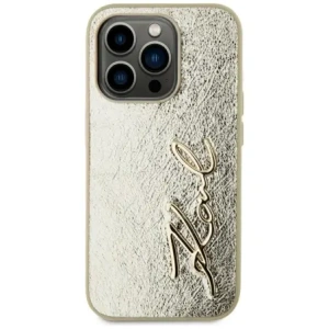 Kup Karl Lagerfeld zerknittertes Metall-Signatur Apple iPhone 15 Pro Max Gold - KLD22039 - {ean13} - Sklep Home Screen