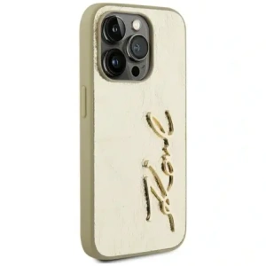 Kup Karl Lagerfeld zerknittertes Metall-Signatur Apple iPhone 15 Pro Max Gold - KLD22039 - {ean13} - Sklep Home Screen
