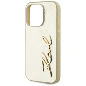 Kup Karl Lagerfeld zerknittertes Metall-Signatur Apple iPhone 15 Pro Max Gold - KLD22039 - {ean13} - Sklep Home Screen