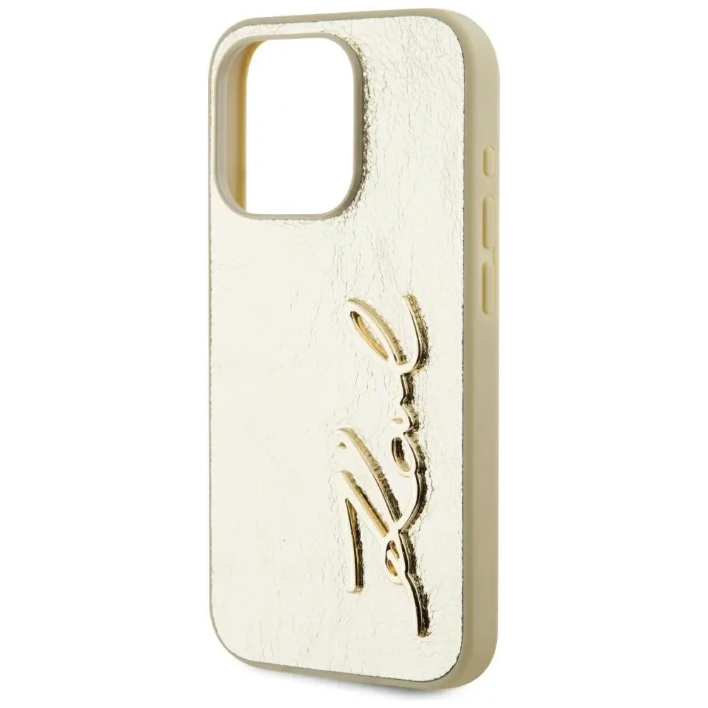 Etui Karl Lagerfeld Wrinkled Metal Signature do Apple iPhone 15 Pro Max złoty