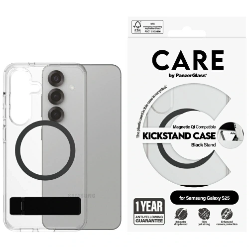 Buy CARE by PanzerGlass Feature Black Kickstand & QI Samsung Galaxy S25 clear - PZG872 - {ean13} - Home Screen Store Europe