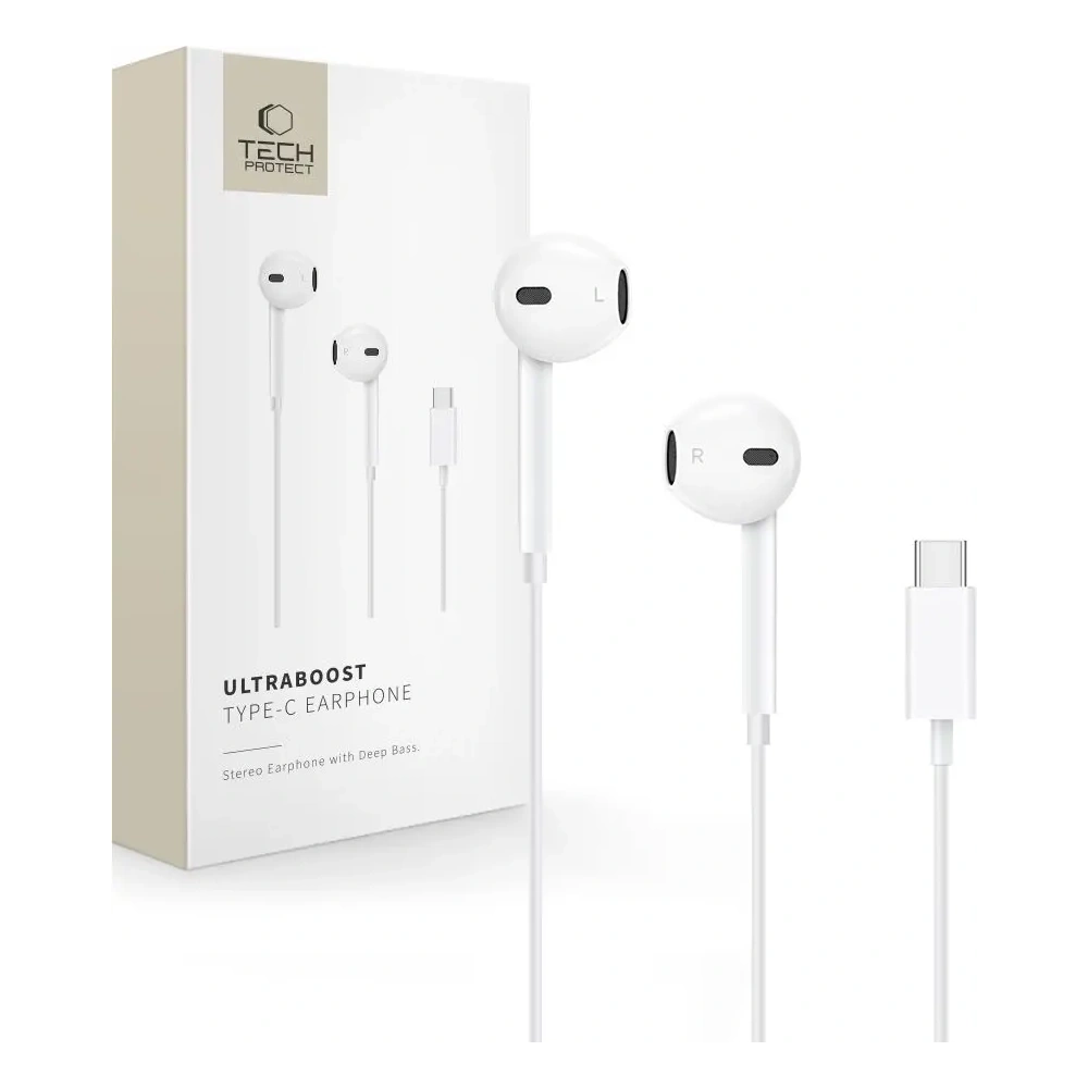 Słuchawki przewodowe Tech-Protect Ultraboost USB-C Earphone Core White