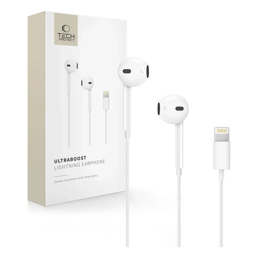 Słuchawki przewodowe Tech-Protect Ultraboost Lightning Earphone Core White