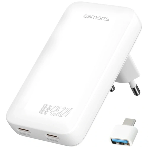 Kup 4smarts FlatPlug Slim Dual 45W GaN 2xUSB-C Netzladegerät weiß - 4SMR77 - {ean13} - Sklep Home Screen
