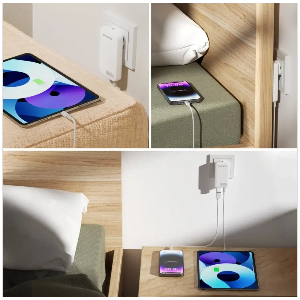 Ładowarka sieciowa 4smarts FlatPlug Slim Dual 45W GaN 2xUSB-C biały
