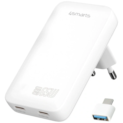 Kup Încărcător de putere 4smarts FlatPlug Slim Dual 65W GaN 2xUSB-C alb - 4SMR78 - {ean13} - Sklep Home Screen