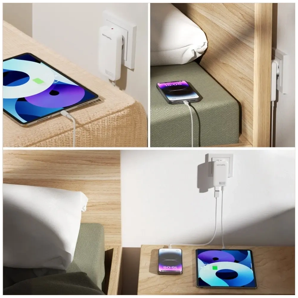 Ładowarka sieciowa 4smarts FlatPlug Slim Dual 65W GaN 2xUSB-C biały