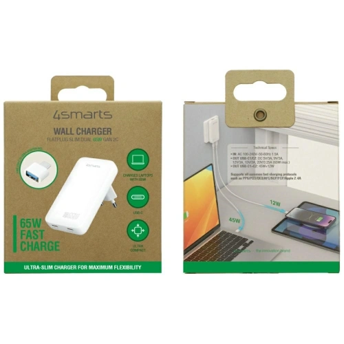 Kup 4smarts FlatPlug Slim Dual 65W GaN 2xUSB-C töltő fehér - 4SMR78 - {ean13} - Sklep Home Screen