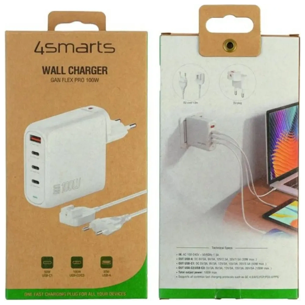 Ładowarka sieciowa 4smarts Flex Pro 100W USB-A, 3xUSB-C biały