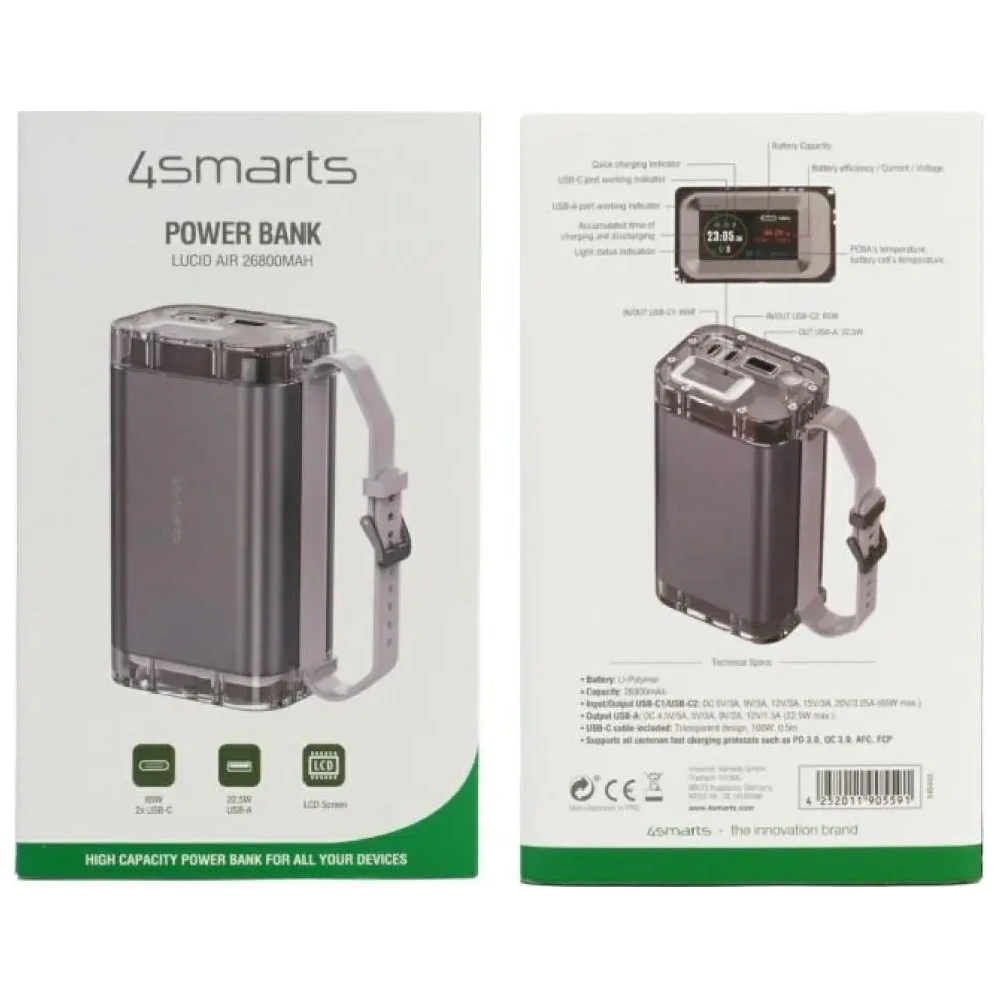 Powerbank 4smarts Lucid Air 26800mAh 65W USB-A, 2xUSB-C IP67 szary