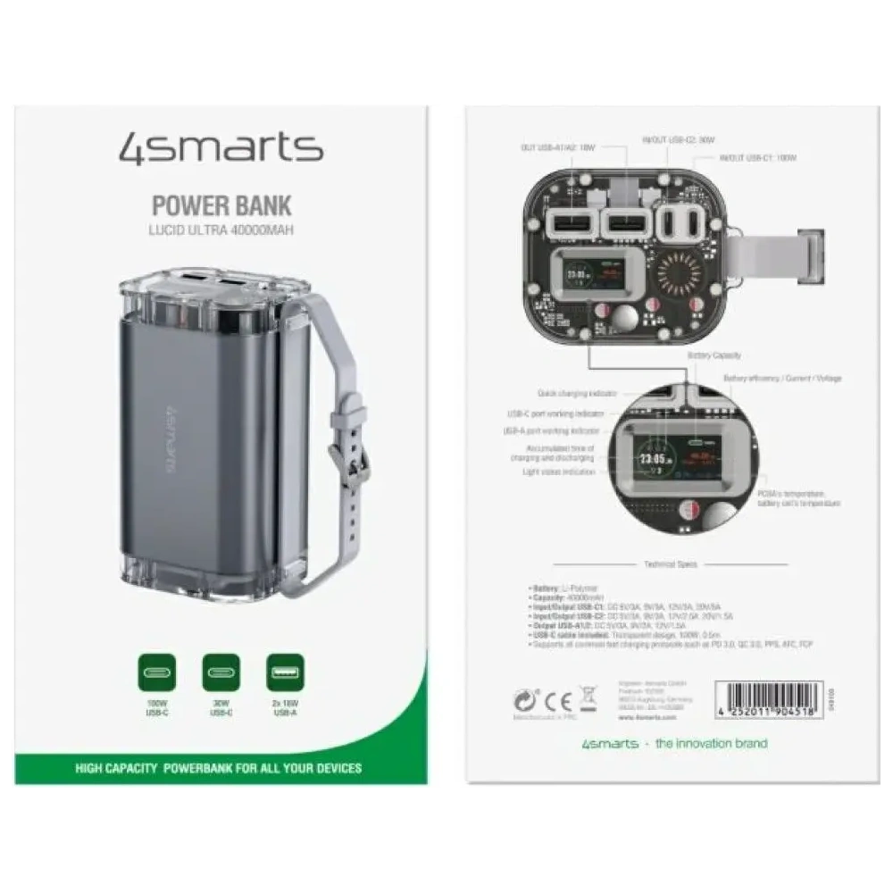 Powerbank 4smarts Lucid Ultra 40000mAh 100W 2xUSB-A, 2xUSB-C IP67 szary