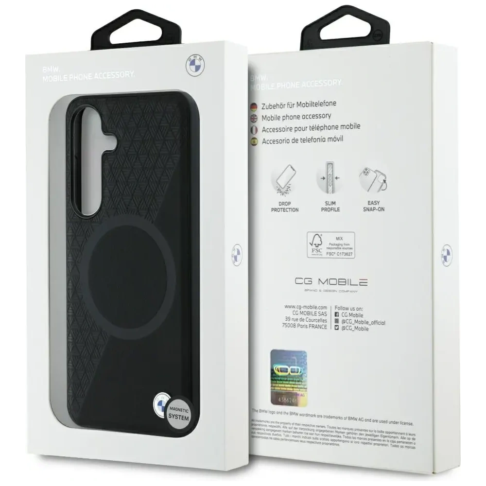 Etui BMW Leather Half Textured MagSafe do Samsung Galaxy S25 czarny