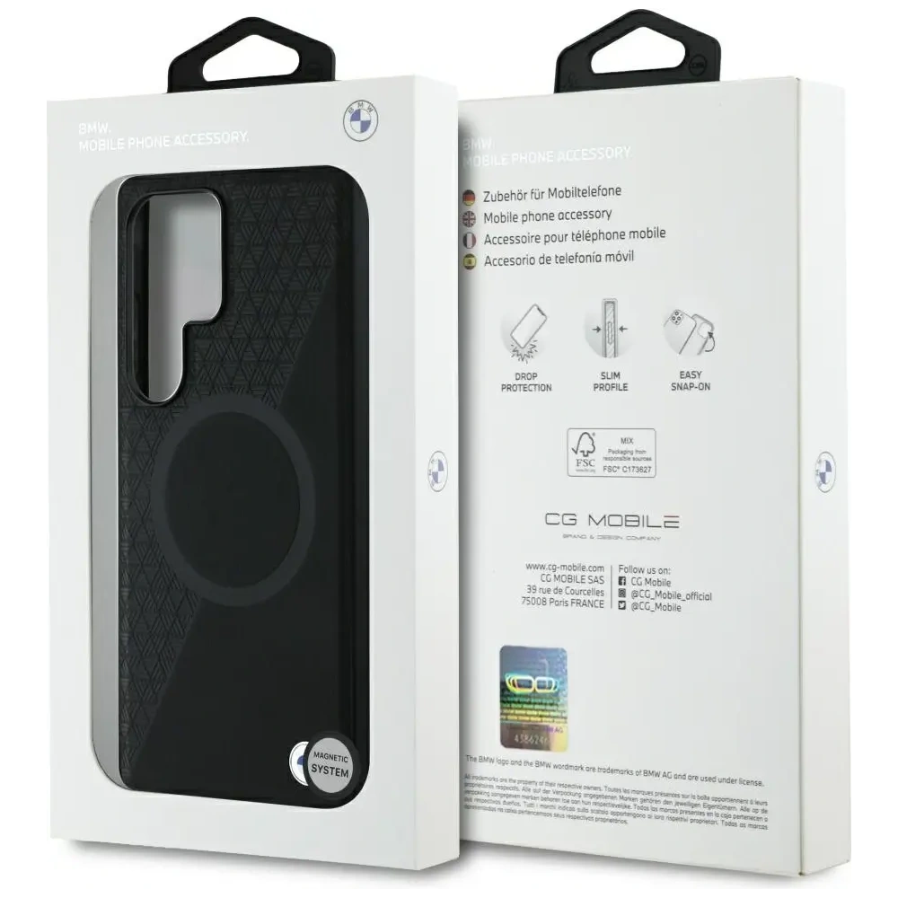 Etui BMW Leather Half Textured MagSafe do Samsung Galaxy S25 Ultra czarny