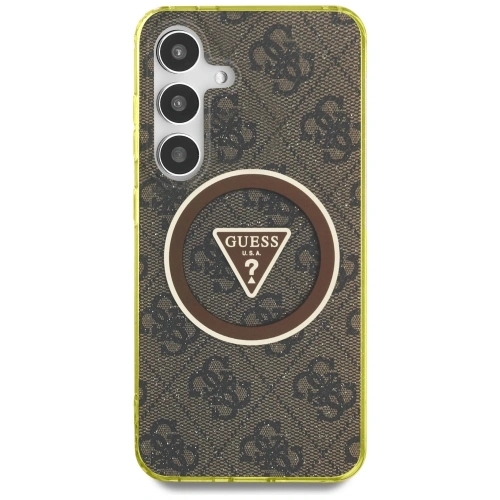 Kup Etui Guess 4G Glitter Triangle Buttons MagSafe do Samsung Galaxy S25 brązowy - GUE4554 - {ean13} - Sklep Home Screen