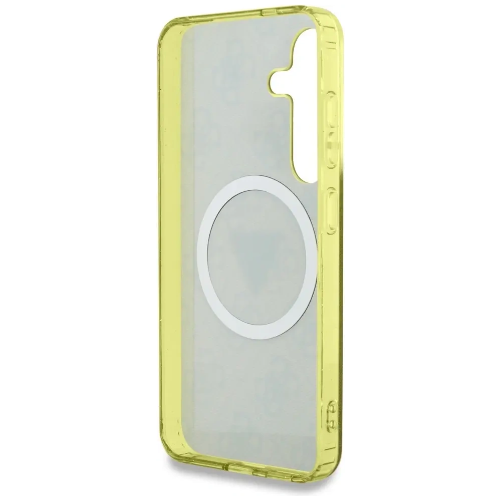 Etui Guess 4G Glitter Triangle Buttons MagSafe do Samsung Galaxy S25 brązowy