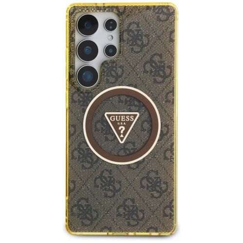 Kup Etui Guess 4G Glitter Triangle Buttons MagSafe do Samsung Galaxy S25 Ultra brązowy - GUE4555 - {ean13} - Sklep Home Screen