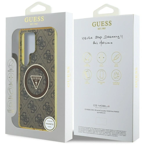 Kup Etui Guess 4G Glitter Triangle Buttons MagSafe do Samsung Galaxy S25 Ultra brązowy - GUE4555 - {ean13} - Sklep Home Screen