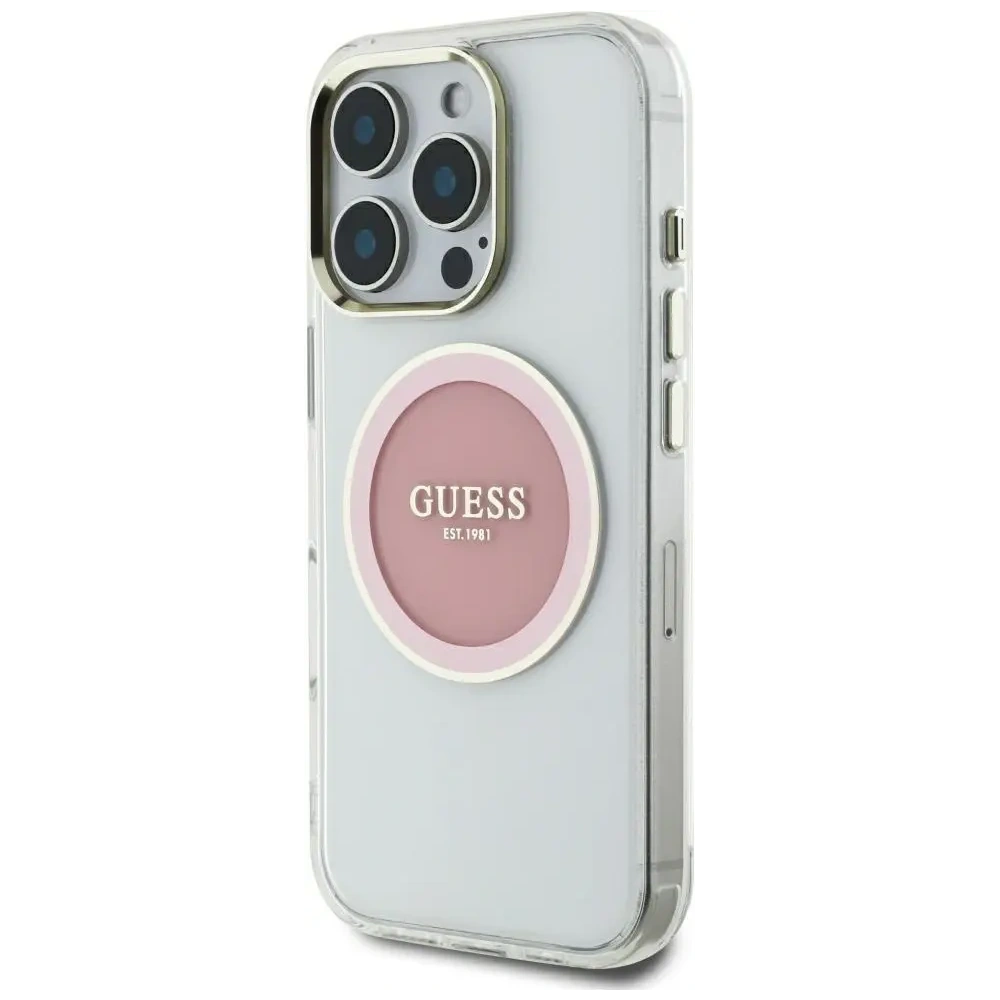 Etui Guess IML Metal Colored Circle Classic Logo MagSafe do Apple iPhone 16 Pro Max różowy