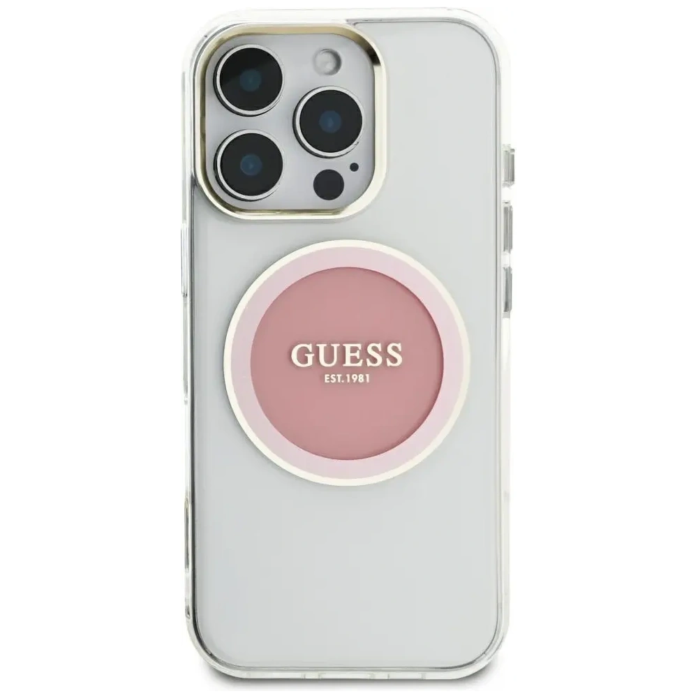 Etui Guess IML Metal Colored Circle Classic Logo MagSafe do Apple iPhone 16 Pro Max różowy