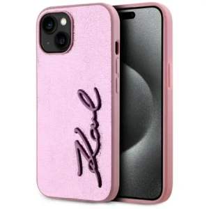 Kup Karl Lagerfeld Zmačkaný kovový podpis Apple iPhone 15 růžový - KLD22042 - {ean13} - Sklep Home Screen