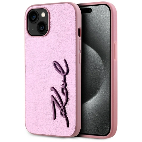Kup Karl Lagerfeld Zmačkaný kovový podpis Apple iPhone 15 růžový - KLD22042 - {ean13} - Sklep Home Screen