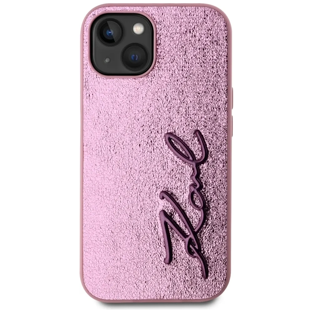 Etui Karl Lagerfeld Wrinkled Metal Signature do Apple iPhone 15 różowy