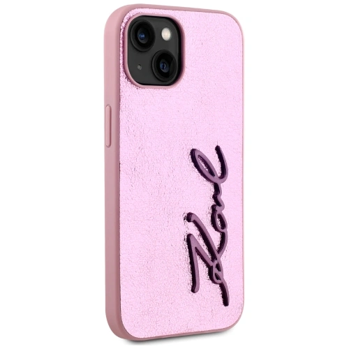 Kup Karl Lagerfeld Zmačkaný kovový podpis Apple iPhone 15 růžový - KLD22042 - {ean13} - Sklep Home Screen