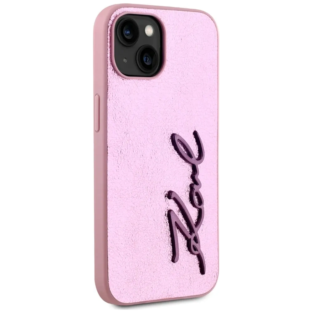 Etui Karl Lagerfeld Wrinkled Metal Signature do Apple iPhone 15 różowy