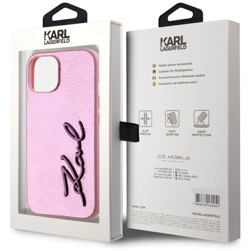 Kup Karl Lagerfeld Zmačkaný kovový podpis Apple iPhone 15 růžový - KLD22042 - {ean13} - Sklep Home Screen