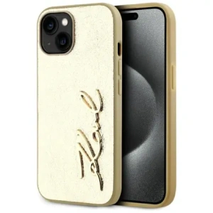 Kup Karl Lagerfeld Zmačkaný kovový podpis Apple iPhone 15 zlatý - KLD22043 - {ean13} - Sklep Home Screen