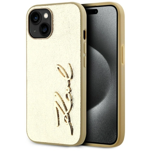 Kup Karl Lagerfeld zerknittertes Metall-Signatur Apple iPhone 15 Gold - KLD22043 - {ean13} - Sklep Home Screen