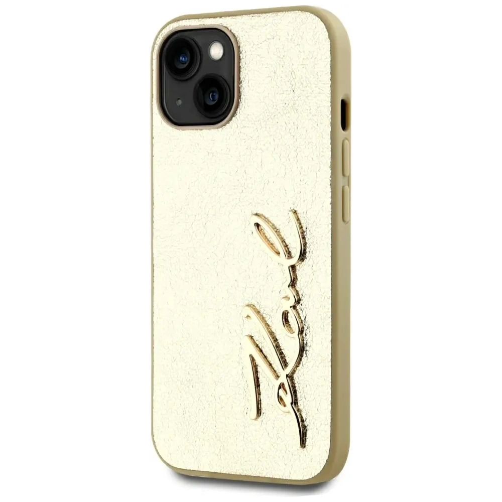 Etui Karl Lagerfeld Wrinkled Metal Signature do Apple iPhone 15 złoty