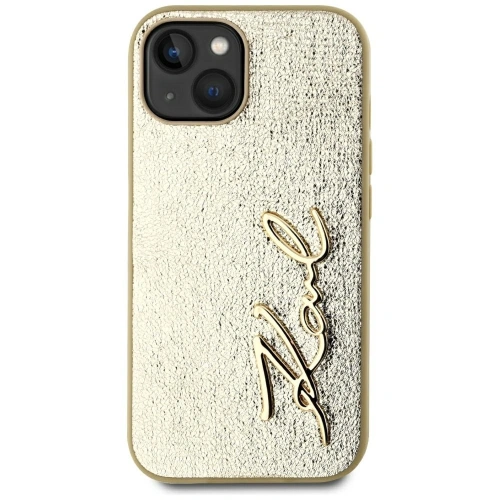 Kup Karl Lagerfeld Zmačkaný kovový podpis Apple iPhone 15 zlatý - KLD22043 - {ean13} - Sklep Home Screen