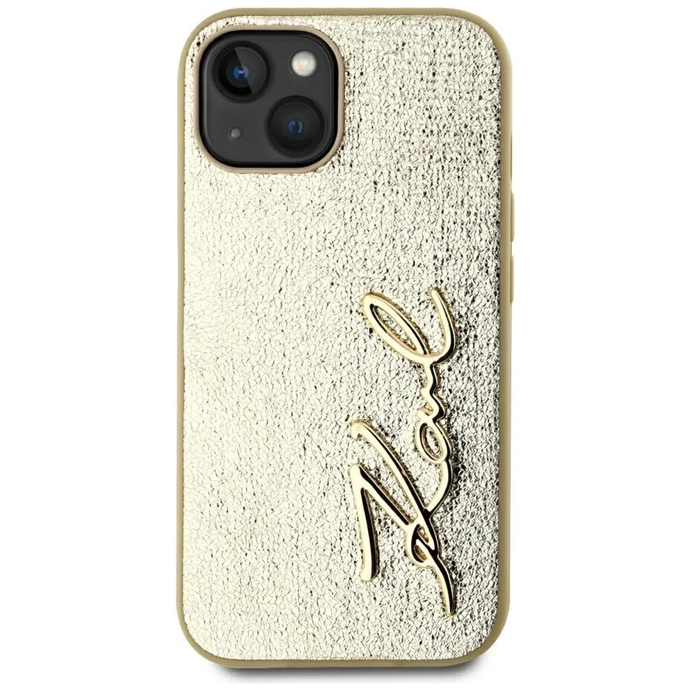 Etui Karl Lagerfeld Wrinkled Metal Signature do Apple iPhone 15 złoty