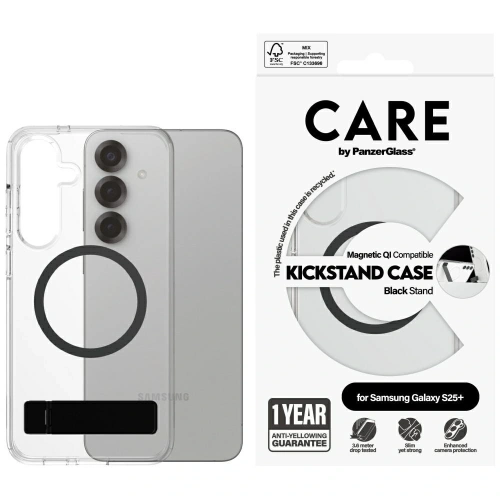 Kup CARE od PanzerGlass Funkce Černý stojánek & QI Samsung Galaxy S25+ Plus průhledný - PZG874 - {ean13} - Sklep Home Screen