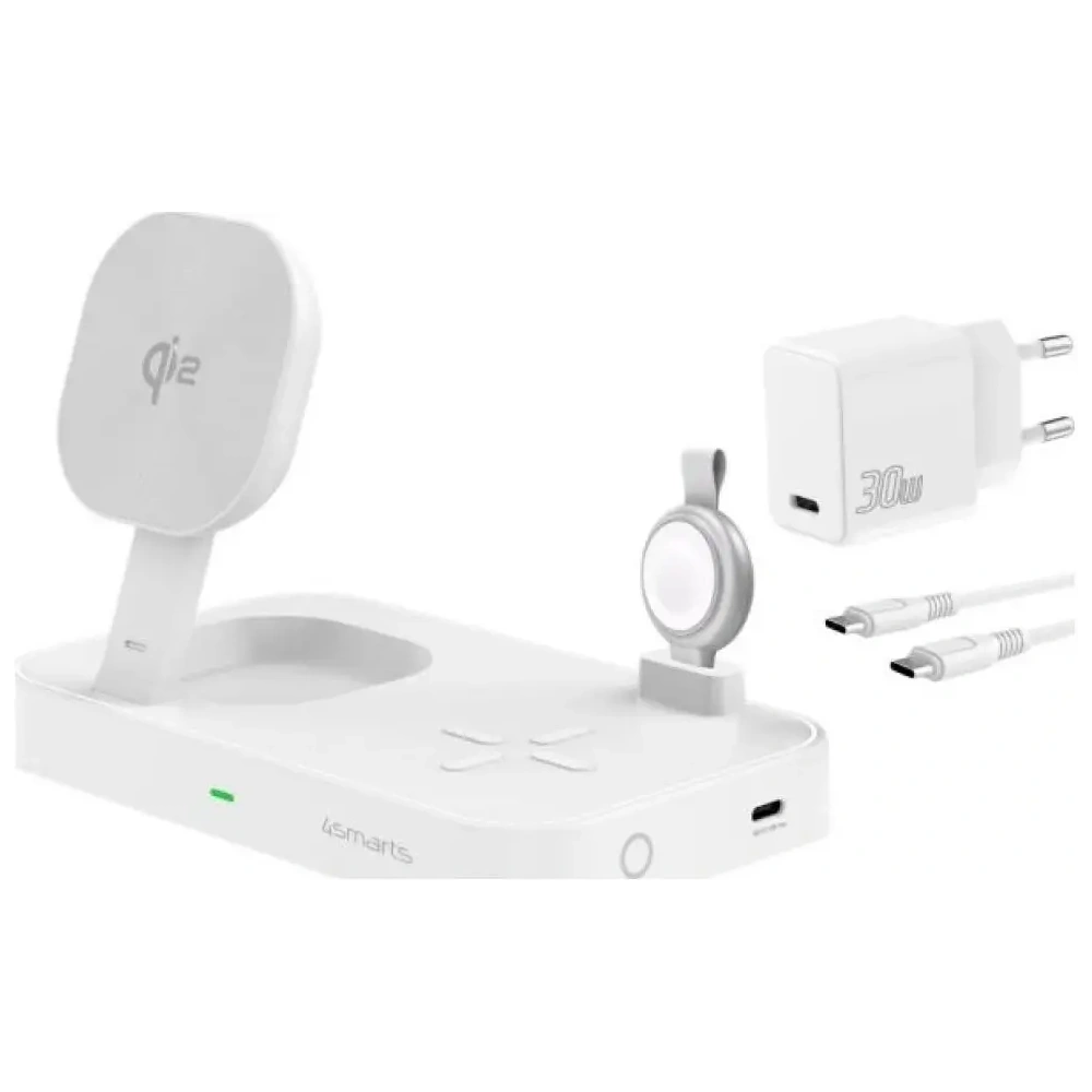 Stacja ładująca 4smarts Qi2 Trident z szybką ładowarką MFI do Apple Watch biały