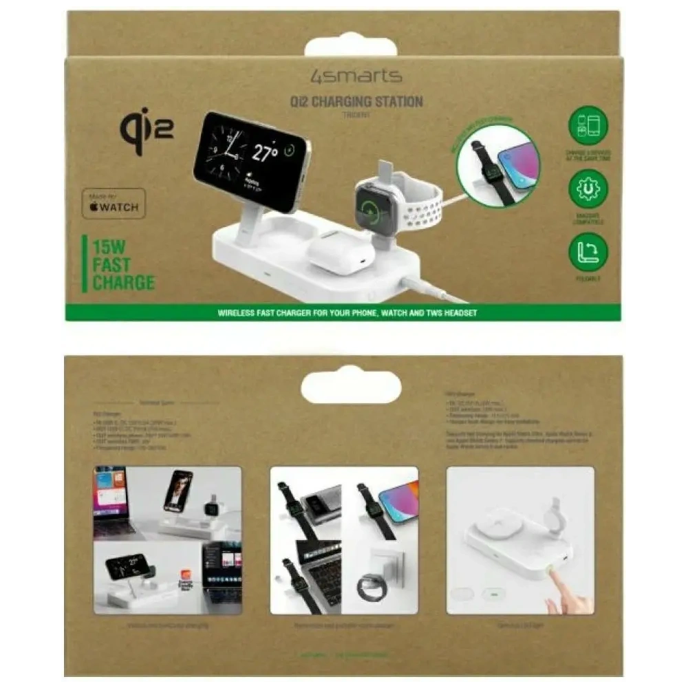 Stacja ładująca 4smarts Qi2 Trident z szybką ładowarką MFI do Apple Watch biały
