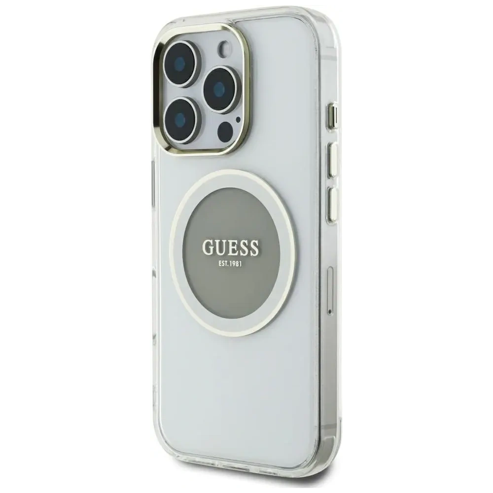 Etui Guess IML Metal Colored Circle Classic Logo MagSafe do Apple iPhone 16 Pro Max szary