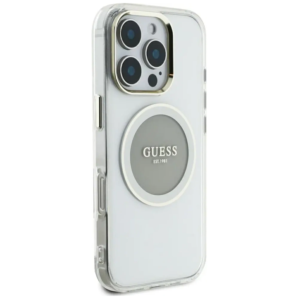 Etui Guess IML Metal Colored Circle Classic Logo MagSafe do Apple iPhone 16 Pro Max szary