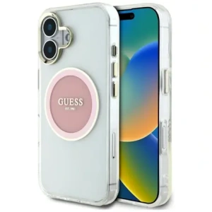 Buy Guess IML Metal Colored Circle Classic Logo MagSafe Apple iPhone 16 pink - GUE4562 - {ean13} - Home Screen Store Europe