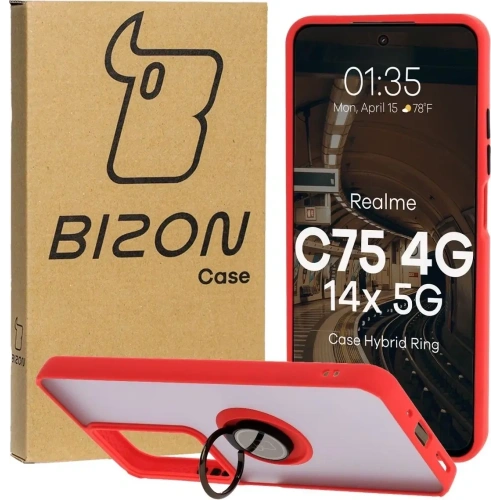 Kup Etui z uchwytem na palec Bizon Case Hybrid Ring do Realme C75 4G / 14x 5G, przydymione z czerwoną ramką - BIZ9081 - {ean13} - Sklep Home Screen