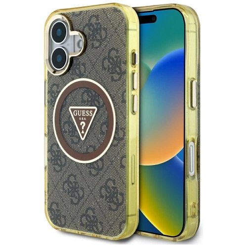 Kup Etui Guess IML Metal Glitter 4G Circle Triangle MagSafe do Apple iPhone 16 brązowy - GUE4564 - {ean13} - Sklep Home Screen