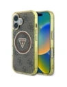 Etui Guess IML Metal Glitter 4G Circle Triangle MagSafe do Apple iPhone 16 brązowy